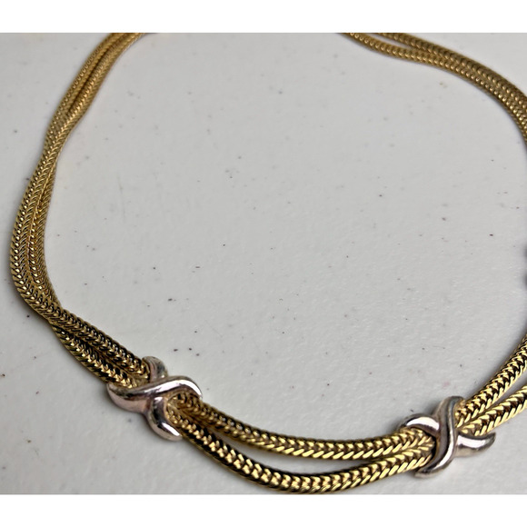 Vintage Double Strand Gold Tone Necklace Lot Avon X & Knot Tie 16-18" Costume - Picture 8 of 13